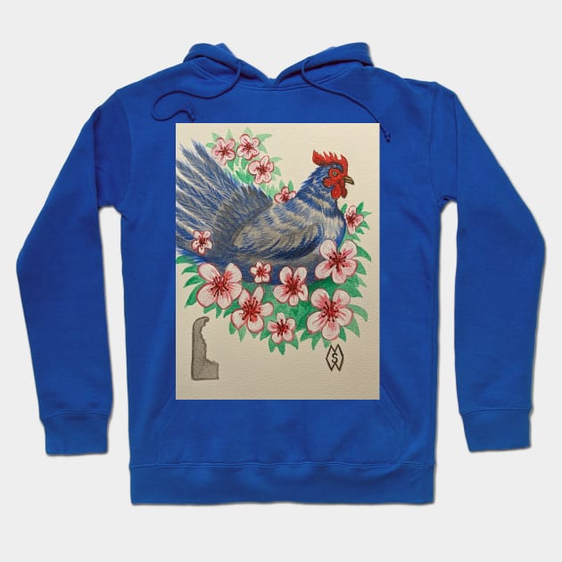 Delaware state bird and flower, the blue hen and peach blossom Hoodie by Matt Starr Fine Art